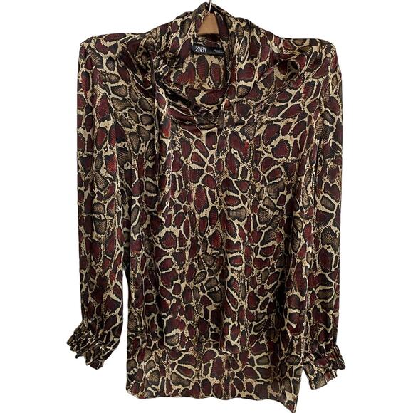 ZARA WMN'S Animal Print Shirt‎ Flowy V-neck Top Blouse S NWOT - Picture 9 of 16